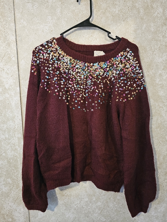 Dreamers Sweaters - Dreamers by Debut Burgundy Multicolor Sequin Sweater Size S